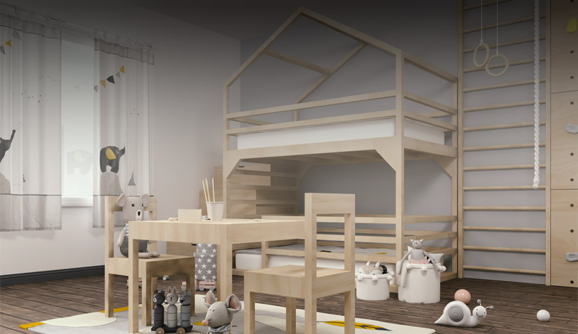 طراحی تخت خواب دو طبقه چوبی